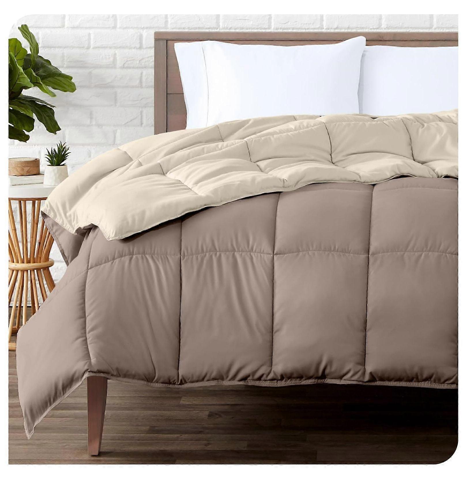 TiaGOC Queen Comforter Reversible Taupe/Sand, Goose Down Alternative, Ultra-Soft 1800 Series, All Season Warmth