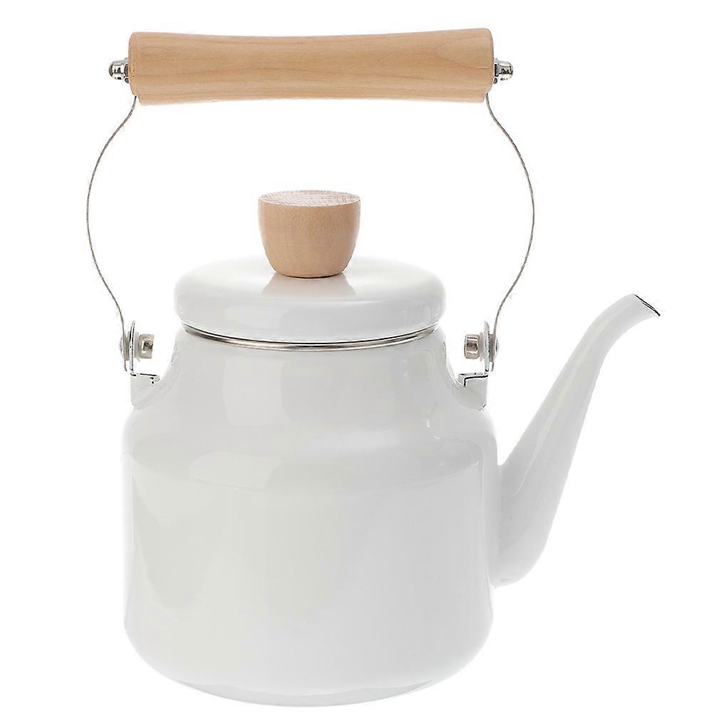 Stovetop Kettle Boiling Water Enamel Coffee Brewing Pot 9.04X5.50X5.50In Long Spout White Artistic Design 1Pack