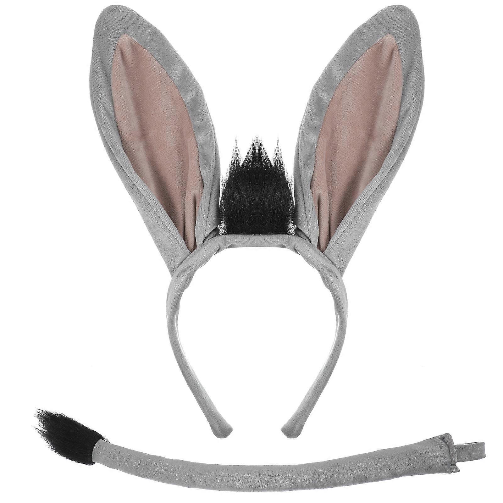 3Pcs Animal Cosplay Donkey Costume Set With Headband And Tail Perfect For Halloween And Easter Festivities Featuring Soft Plush Material