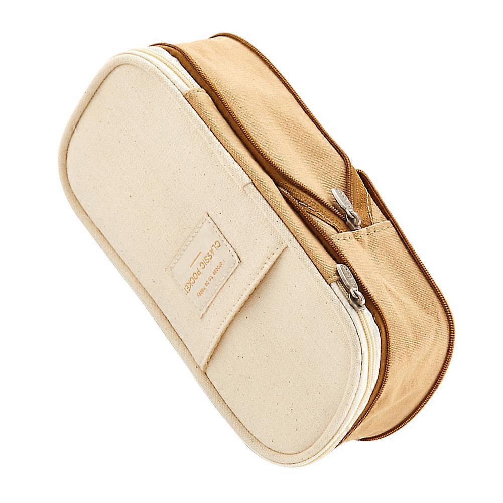 Khaki Rectangular Pen Storage Bag For Students Suitable For School And Travel Purpose 2Pcs