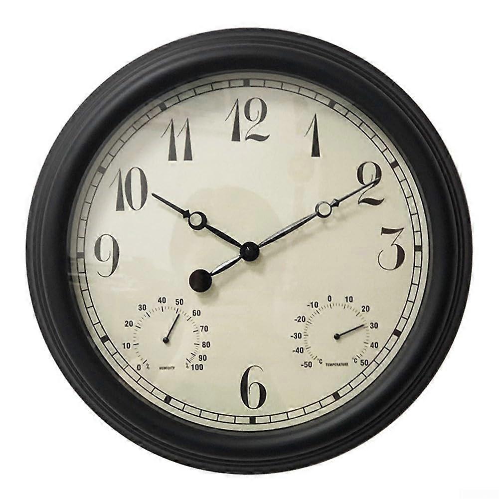 Outdoor Clocks For Patio - 15 Inch Large Waterproof Wall Clock With Thermometer, Temperature & Humidity For Garden & Pool Decor