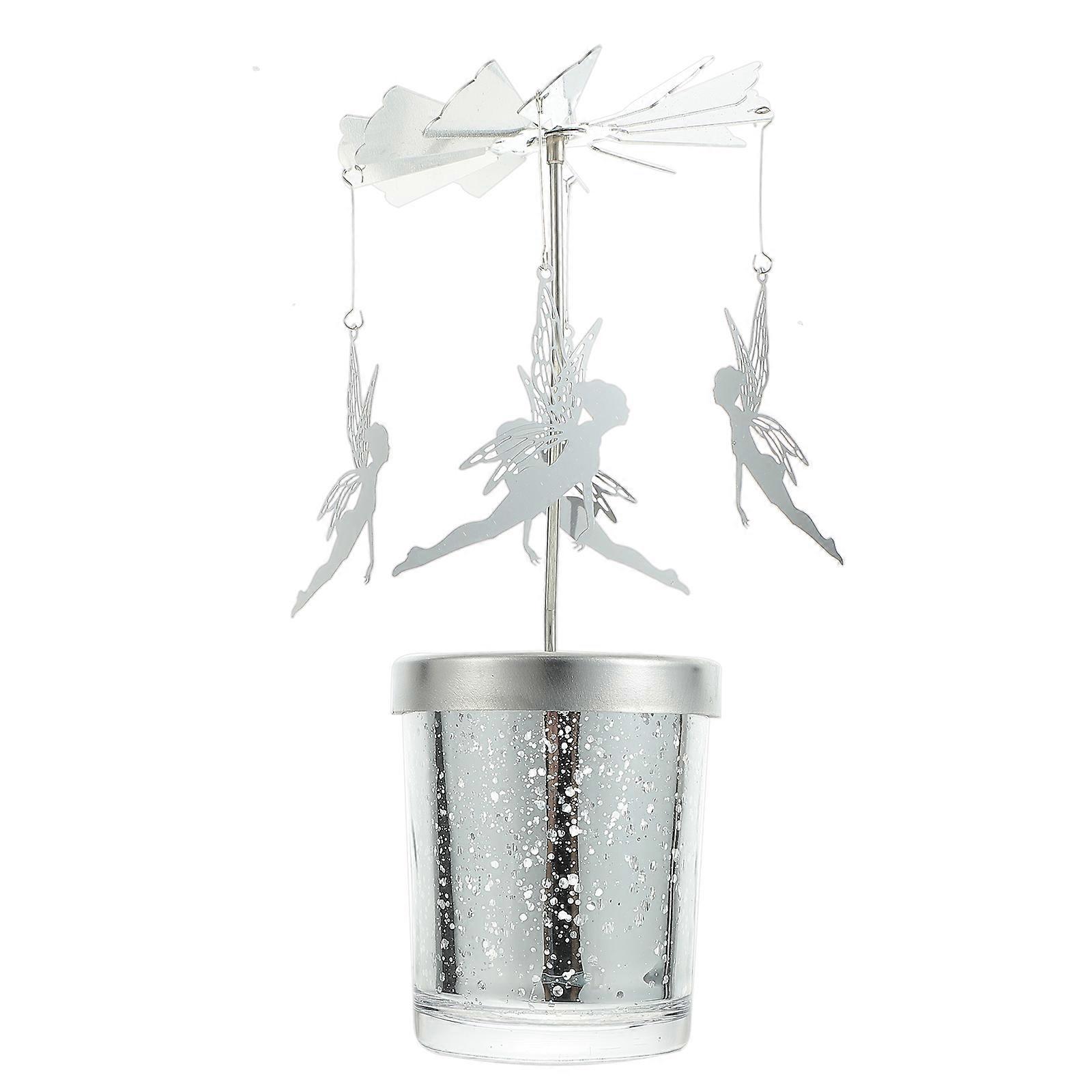 Rotating Windmill Candle Holder for Decor Silver Love Heart Candlestick