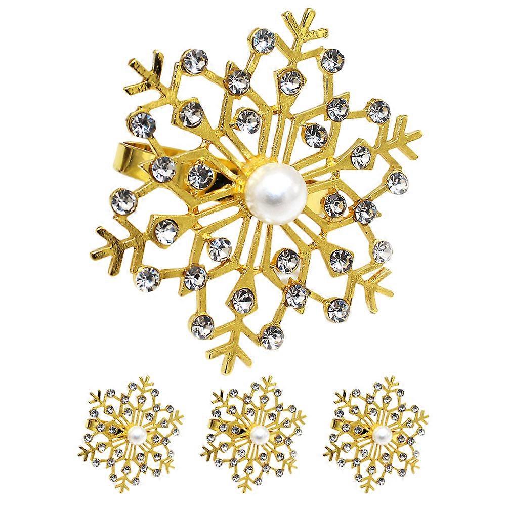 Christmas Pearl Napkin Rings with Snowflake for 8Pcs Dining Use