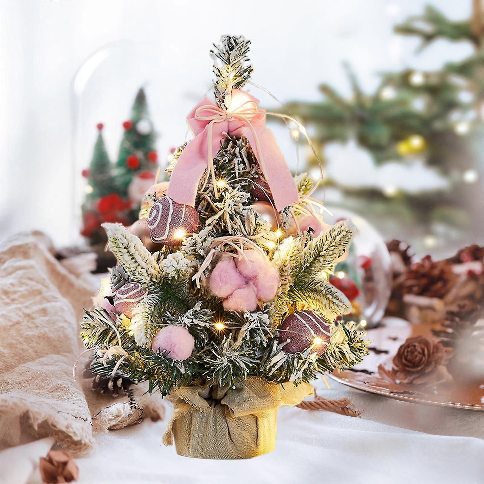 Christmas Tree, Kabnic Mini Pre-Lit Artificial Christmas Tree - Small White LED Lights & Burlap Bag Base | Snowy Concolor Fir