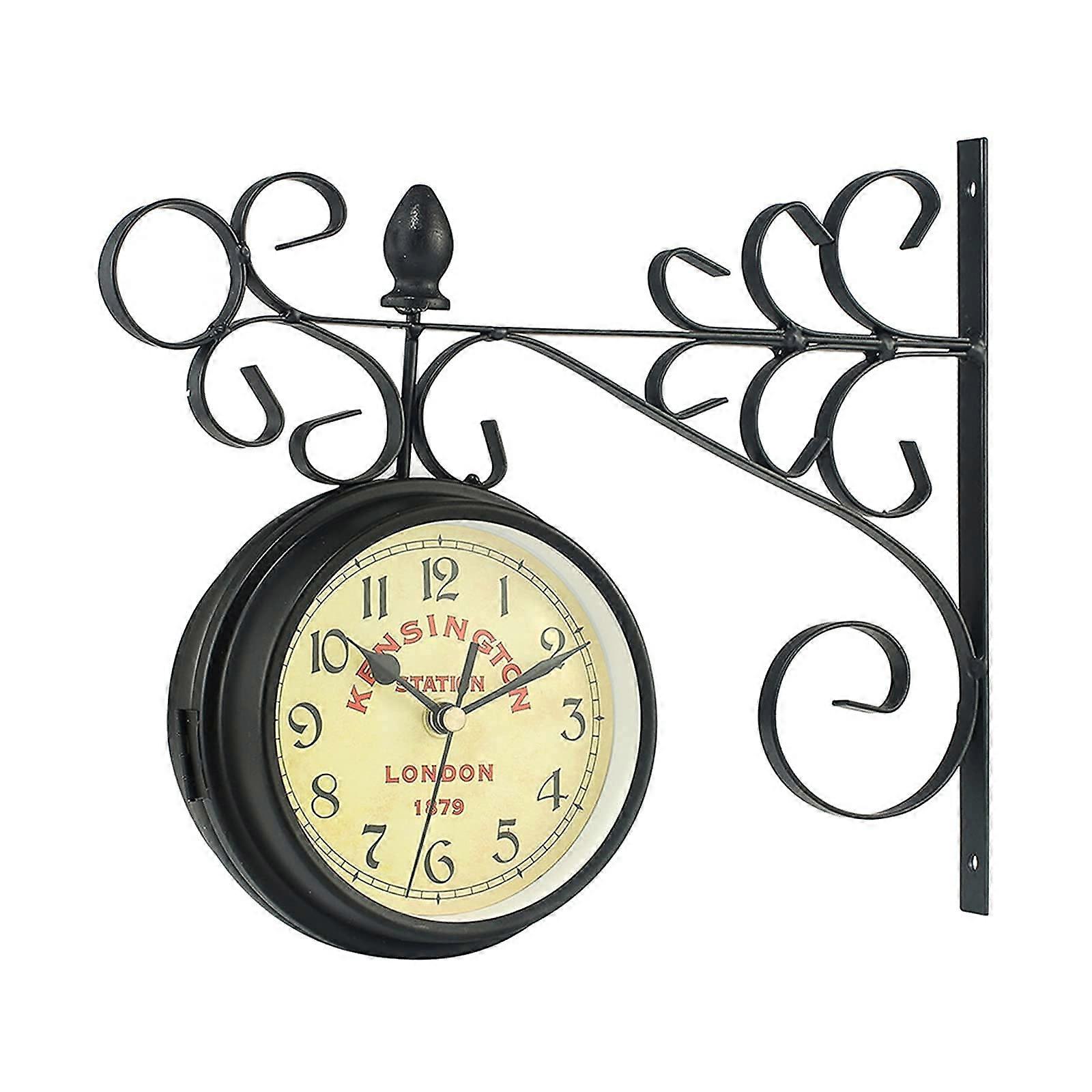 Retro Wall Clock Double Sided Dial Station Clock Garden Clock Weatherproof Outdoor Nostalgia Metal Wall Clocks