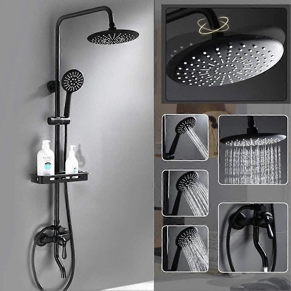 Black Shower Faucet Set with Round Rain Shower Head, Handheld Shower with 3 Settings, Bathtub Mixer and Exposed Shower System