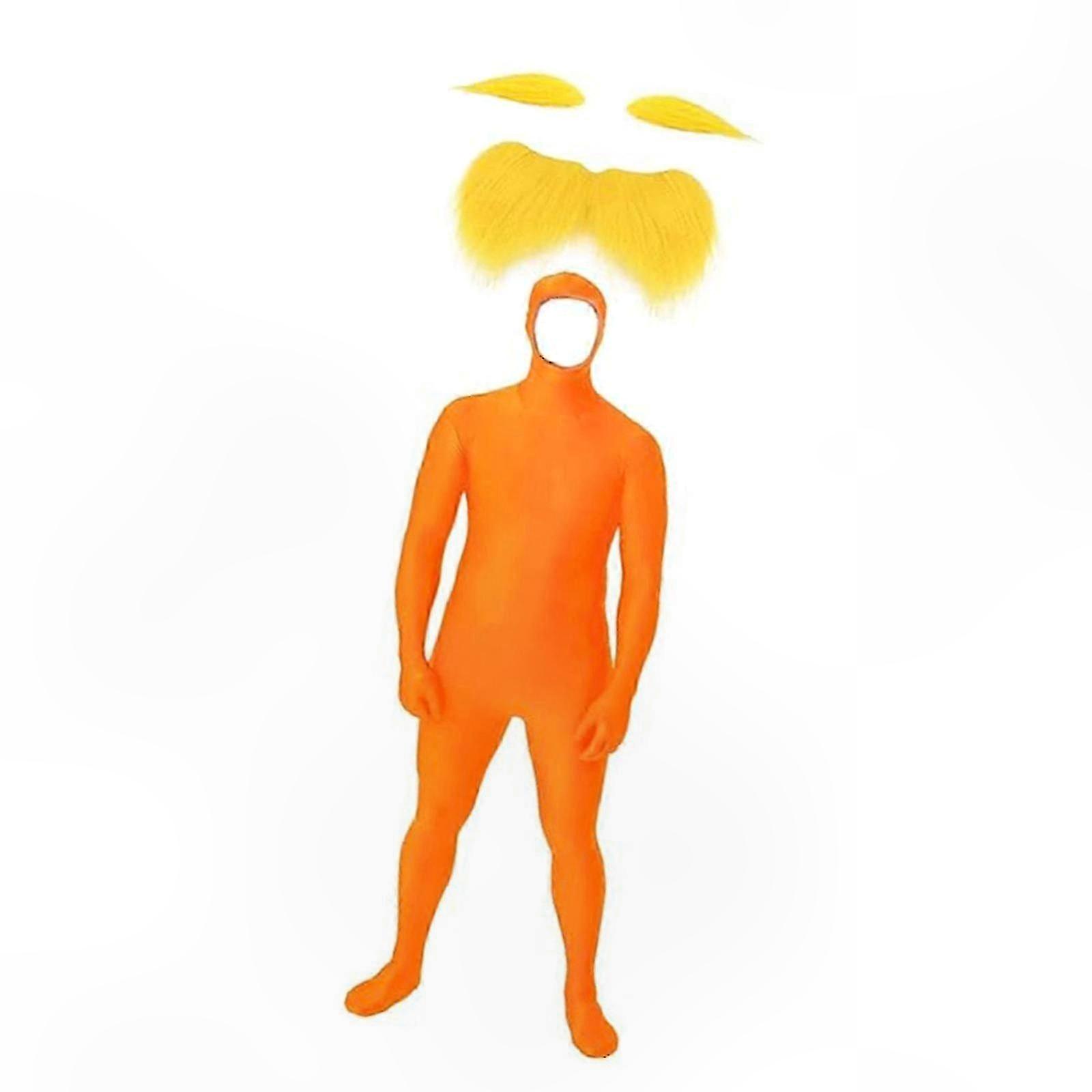 3-Piece Tangerine Costume Set with Mustache, Beard, Eyebrows & Open Face Bodysuit for Adults