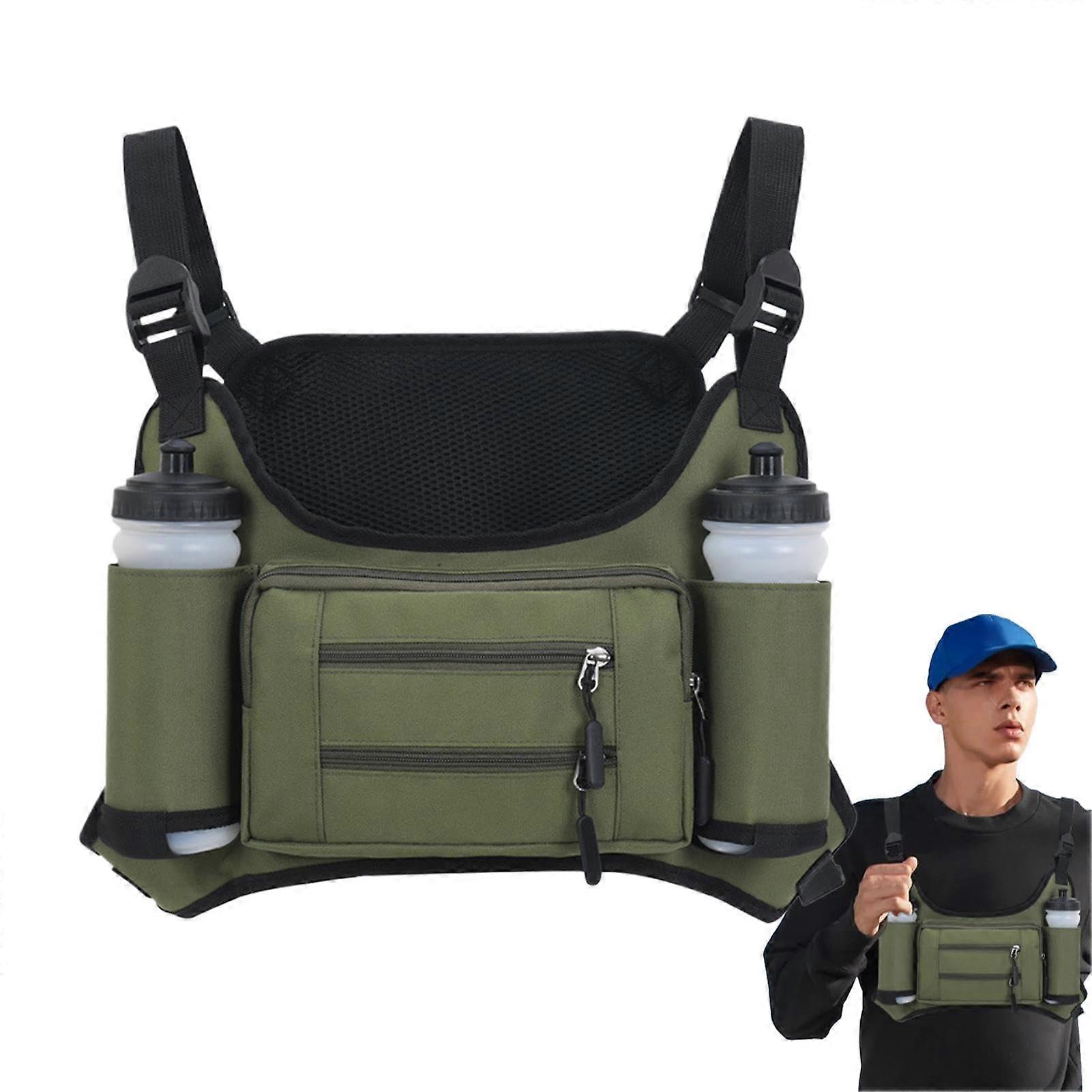 Chest Bag For Men With MultiPocket Storage, Large Capacity, Adjustable Chest Backpack, Army Green