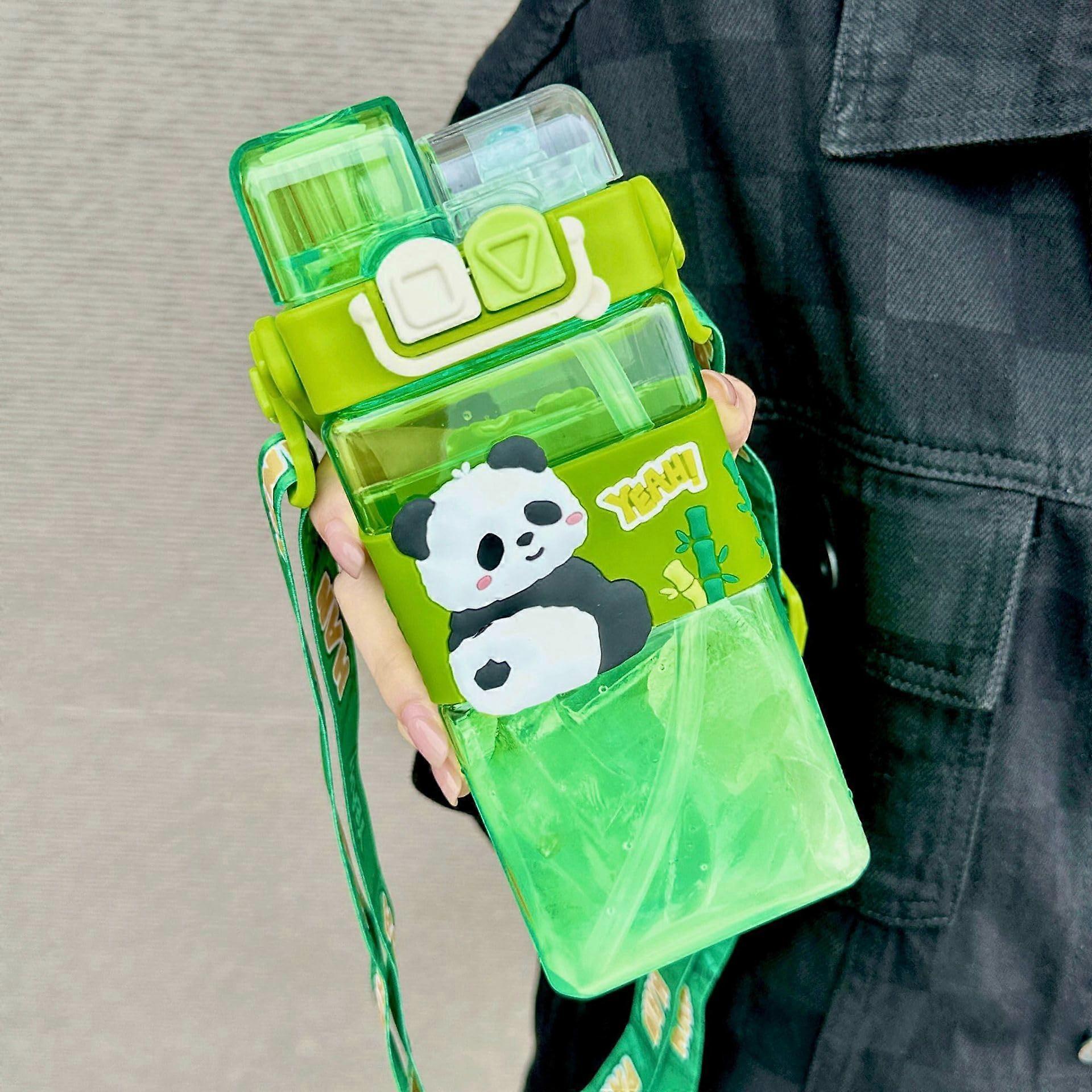 Panda Water Bottle 520ml Capacity Leakproof Straw With Shoulder Strap Flip  Kids Sippy Bottle