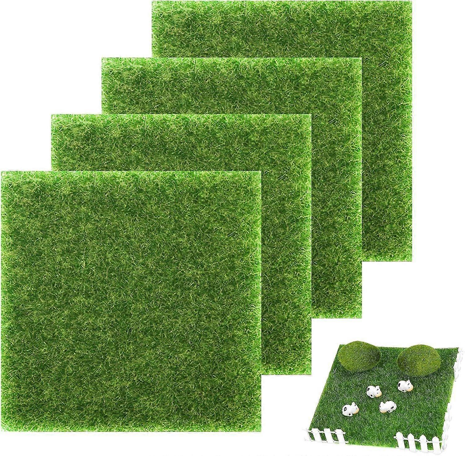 15 x 15cm Life-Like Fairy Artificial Grass Mat 4 Pcs Artificial Grass Garden Mat Imitation Grass for Modelling Artificial Grass Mat Squares Pretend Cr