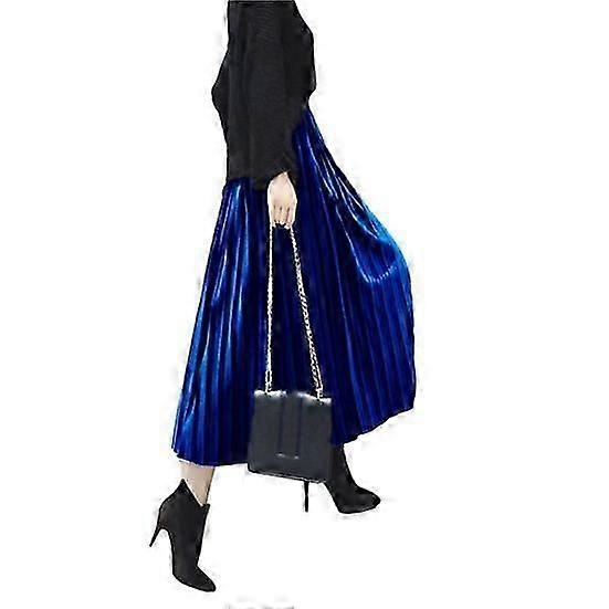 Dam Midikjol Elastisk Hög Midja Enfärgad Lös Passform Lång Kjol Plisserad Sammet Höst Vinterkjol