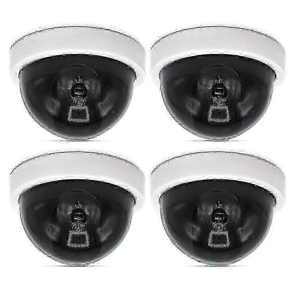 4 Pcs Dummy Security Cctv Dome Camera With Flashing Red Led Light Sticker Decals