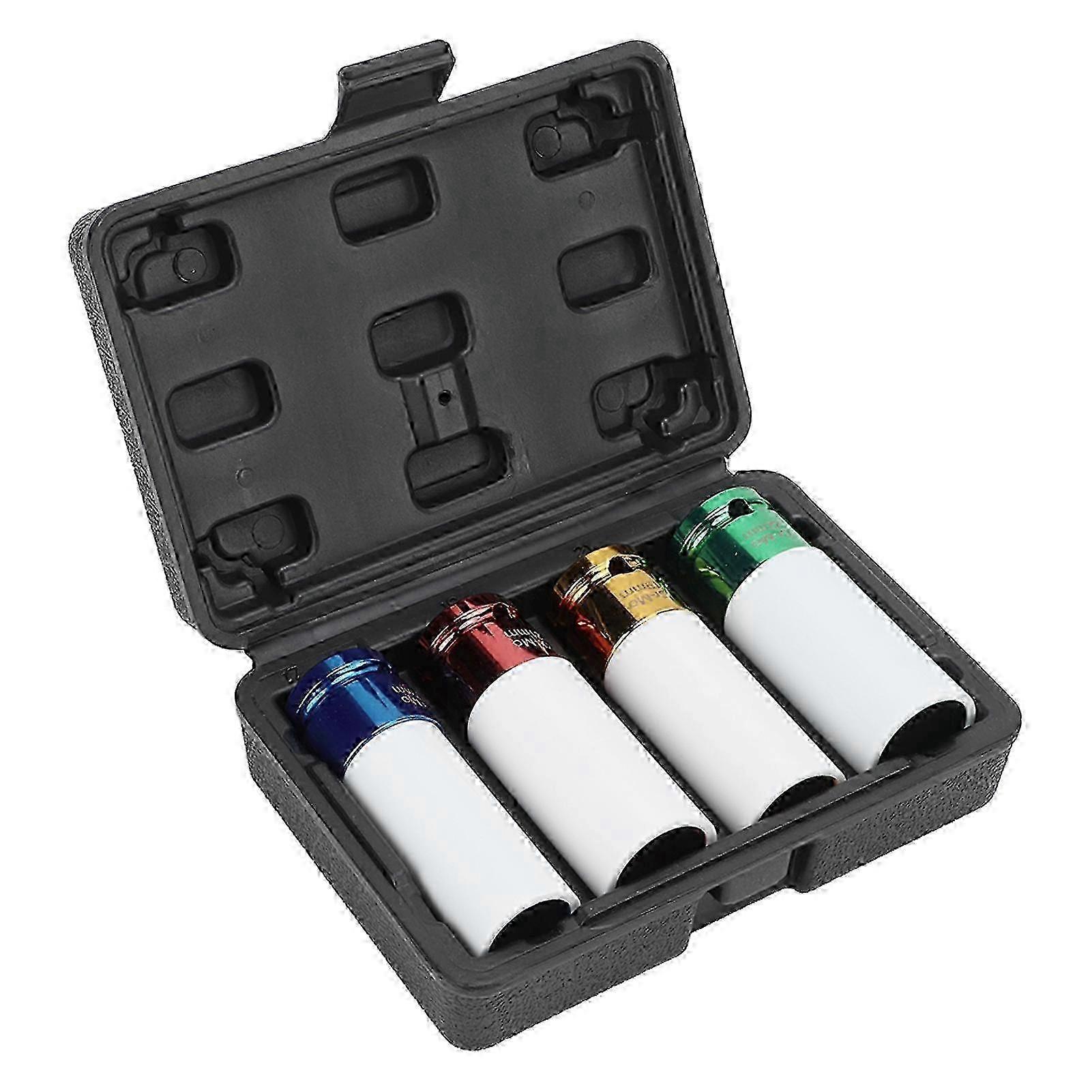 4PCS Metric 1/2in Wheel Lug Nut Impact Socket, 4-Colour Coded Scratch-Proof for Car Repairs