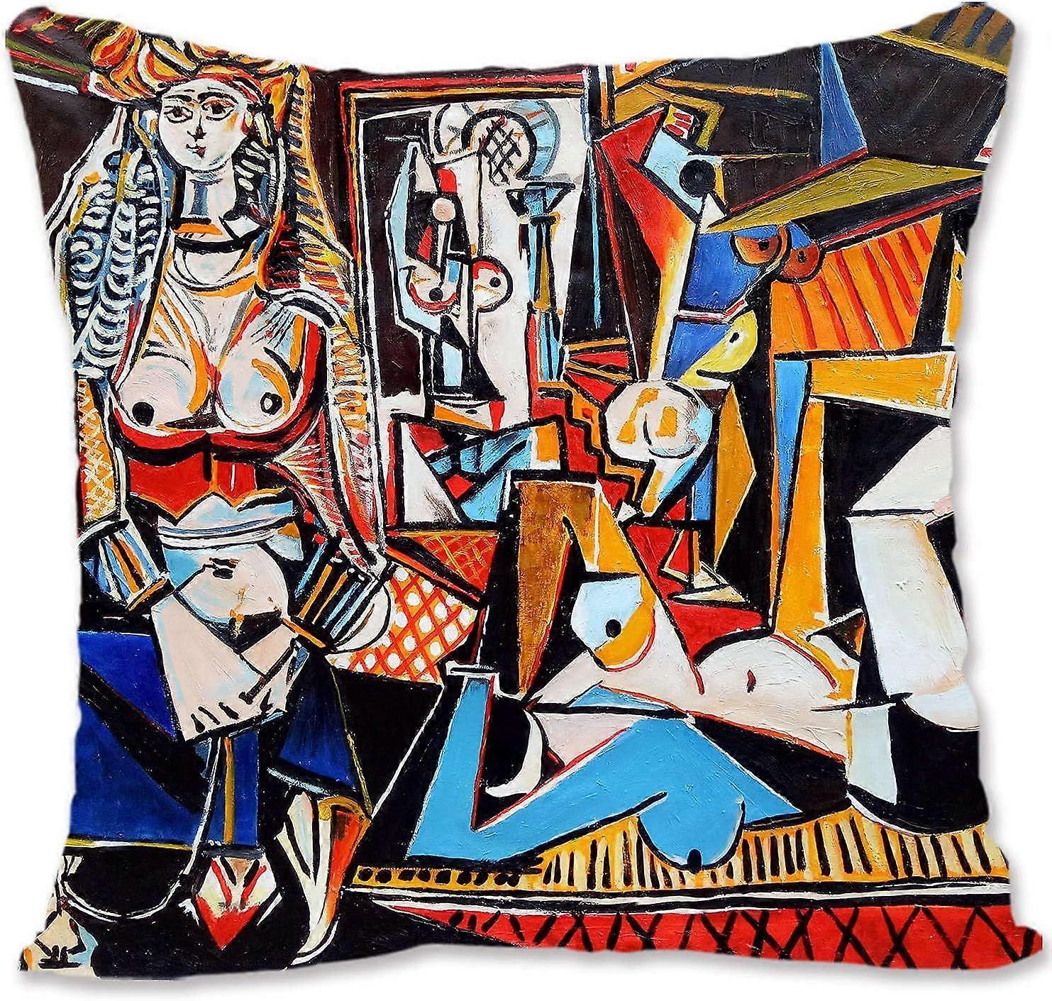 h206装飾的なスロー枕カバー抽象芸術 - ピカソ - 着席ヌードB-アルジェの女性B(A1-774)lm206