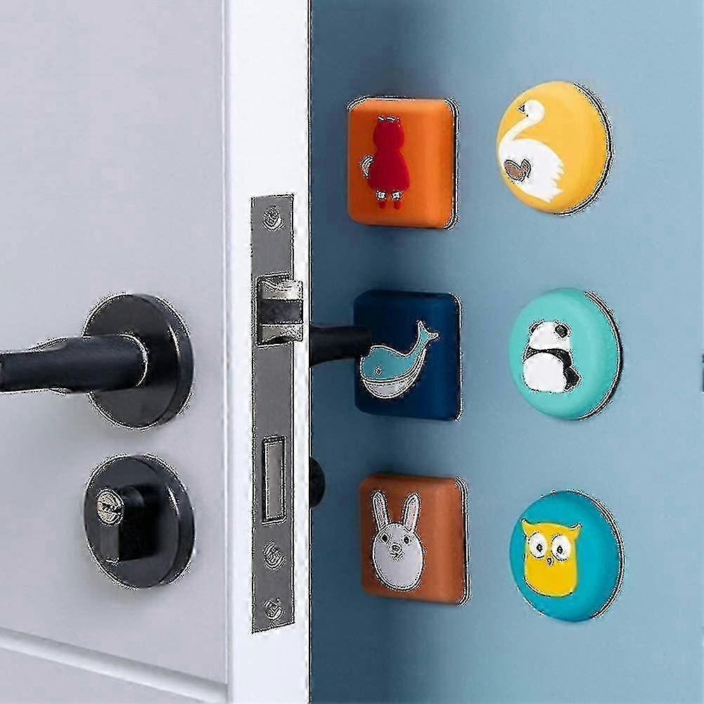 ドアハンドルバンパー6 Pce自己接着漫画動物ウォールプロテクタードアノブ壁シールド