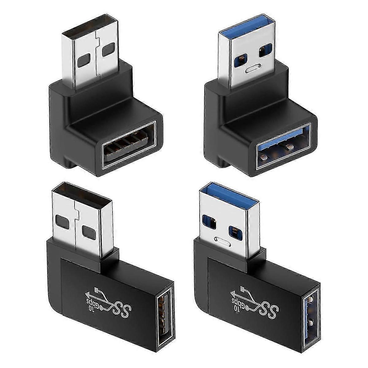 4 Pack Usb 3.0 Adapter Vertical Up And Down Angle, Horizontal Left And Right Angle Usb Male To Fema