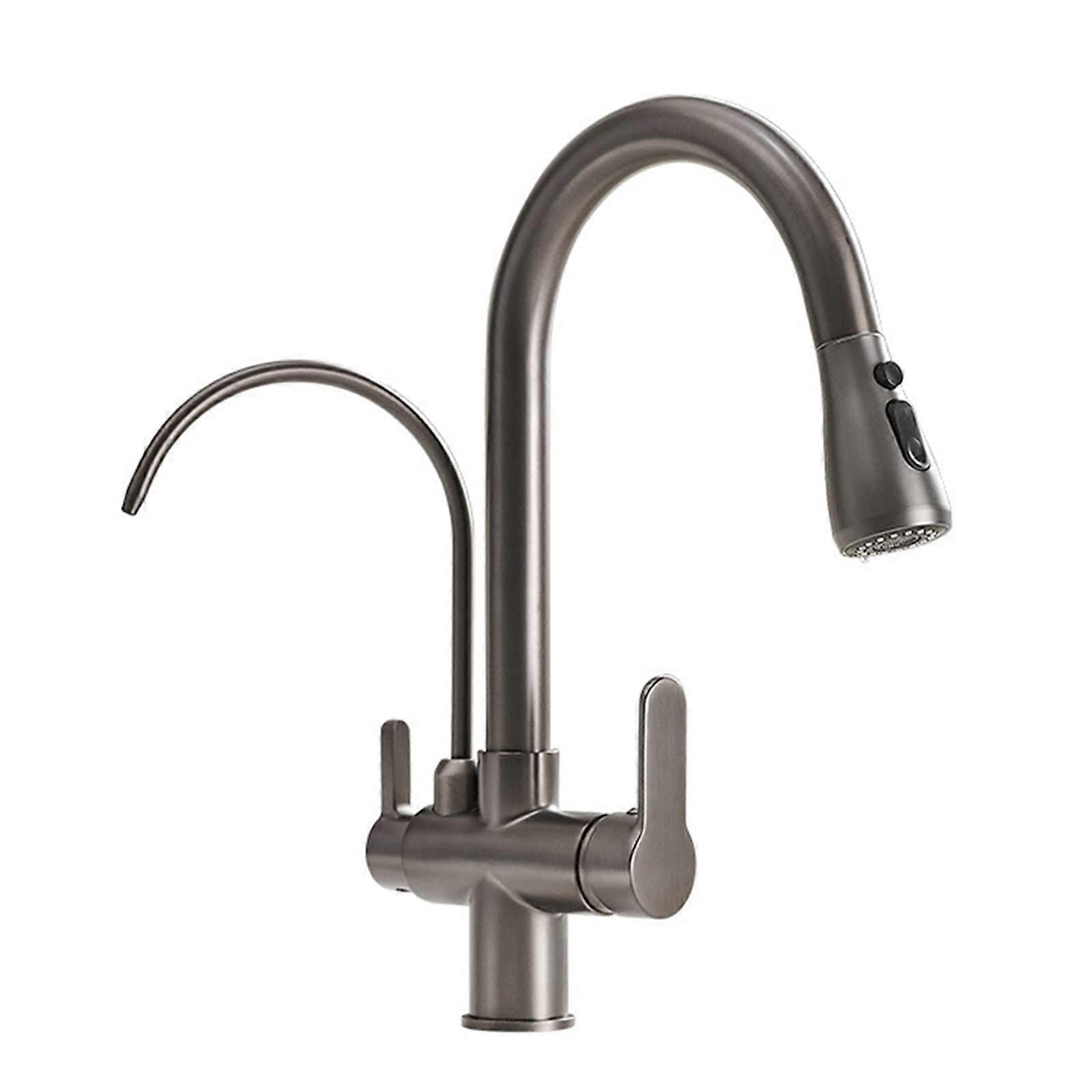 3 Way Kitchen Tap PullOut Spray Swivel Spout Brass Multifunction Kitchen Sink Tap Gray Finish