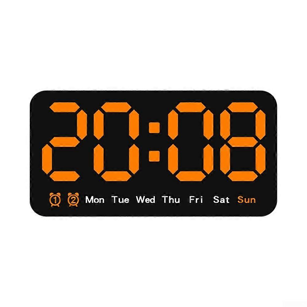 Digital Wall Clock Large LED Display Time Date Week 12/24 Hour Format 3 Brightness Levels Battery Powered Orange