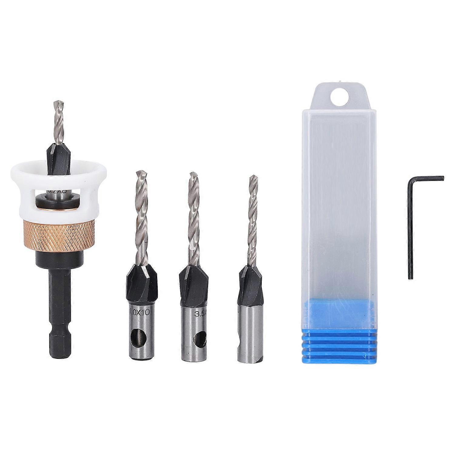 Countersink Drill Bit Set 4 Flute Aluminium Alloy Adjustable Depth Countersink Wood Drill Bit Set