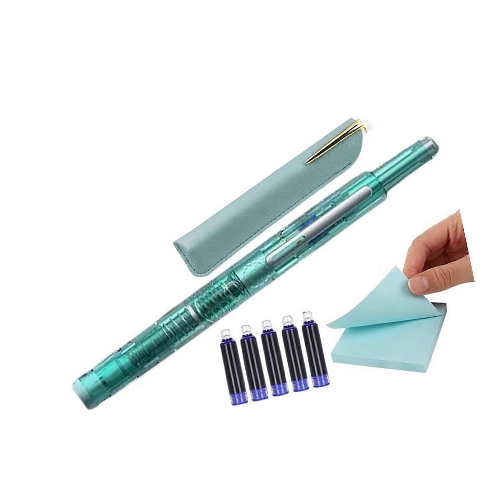 Retractable Fountain Pen with 5 Inks Sac 0.38mm Fine Tip Press Fountain Pen Retractable Inks Pen for Handwriting Multicolor