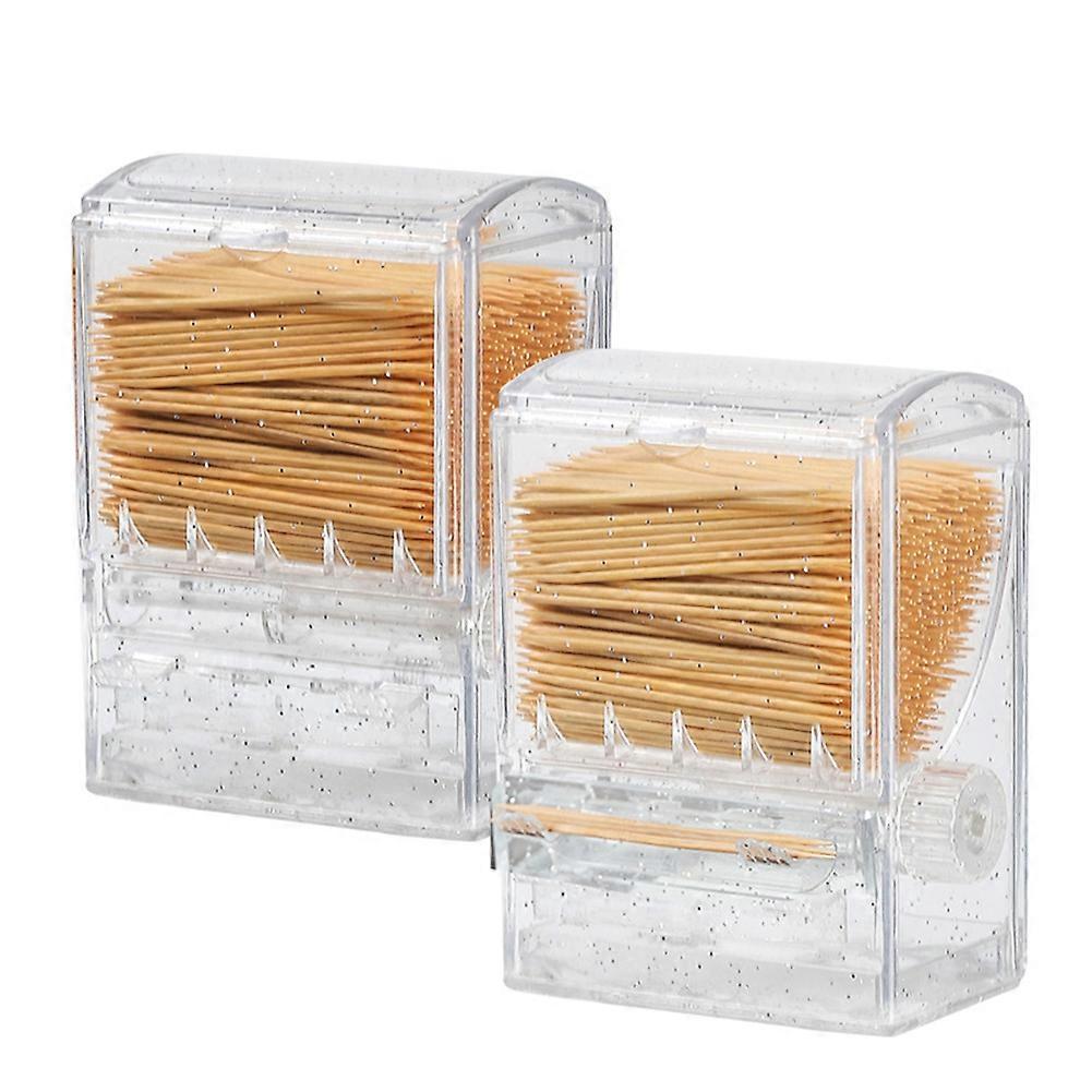 2PCS Toothpick Dispenser Clear Knob Switch Toothpick Holder Rack Stand Automatic Toothpicks Storage
