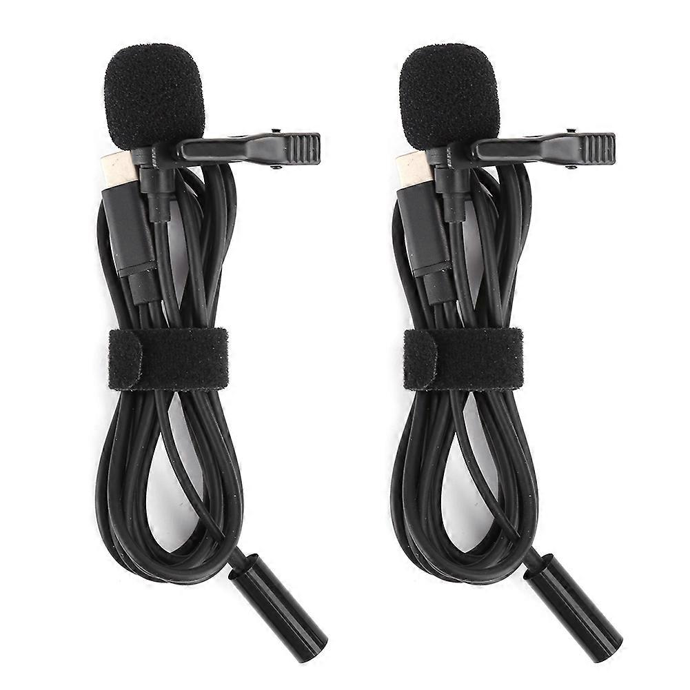 2Pcs TypeC 2 In 1 Mini Tie Clip Lavalier Microphone for Outdoor Interview Live Broadcast