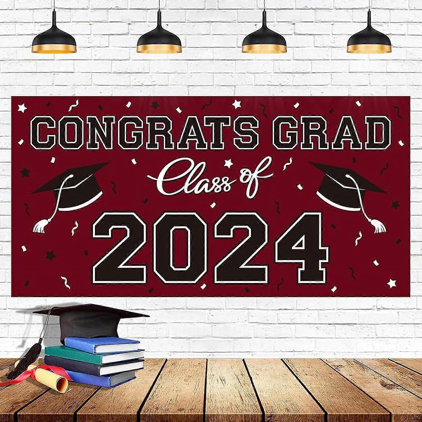 2024 Graduation Party Plastic Backdrop - 47" x 71" Congrats Grad Banner in Red, Large Class of 2024 Decorations, Perfect for Photography & Grad Party