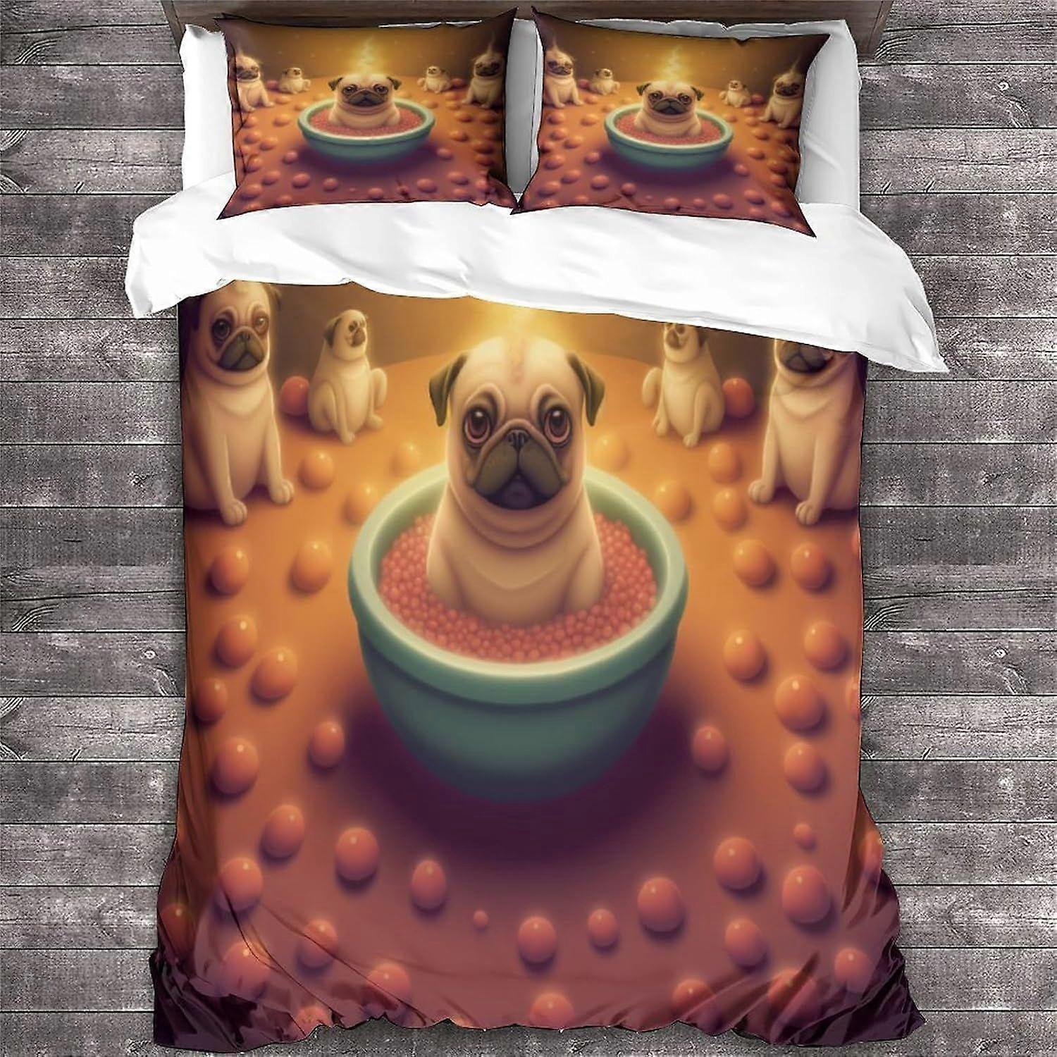 PUG tisk Sada Povlečení 3D Pes Tištěný Povlak Na Přikrývku Dospívající Zvířecí Vzor Povlečení Krásná Ložnice Výzdoba 3ks Přehoz