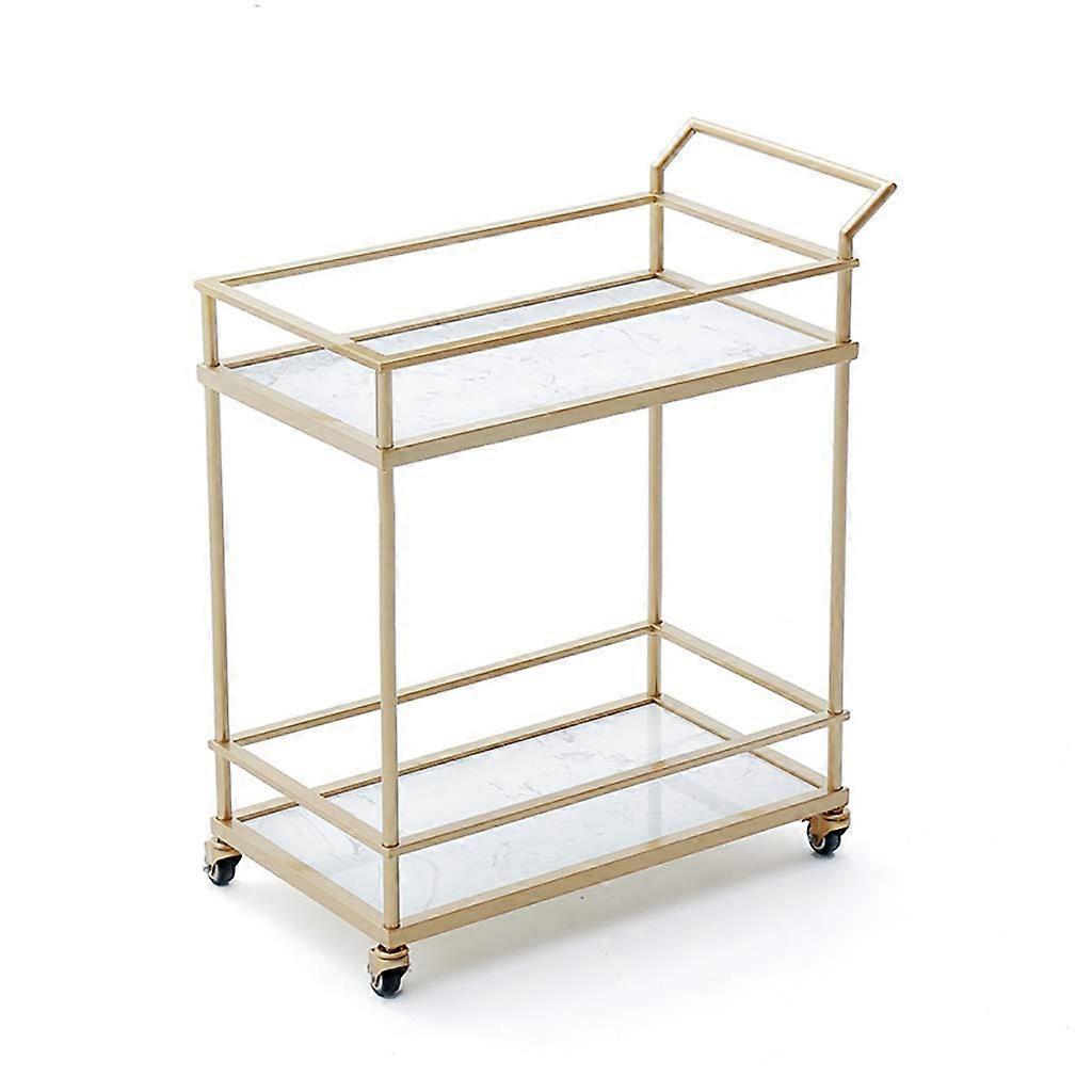 Metal Frame Rolling Serving Trolley with Safety Glass Shelves for Tea, Wine and Dining Storage