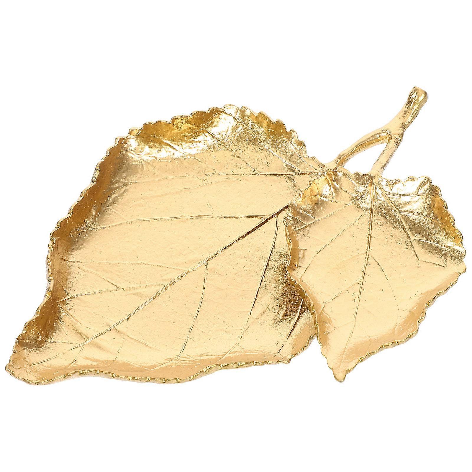 Leaf Jewelry Plate Double Layer Tray for Storage Use with Vintage Golden Design