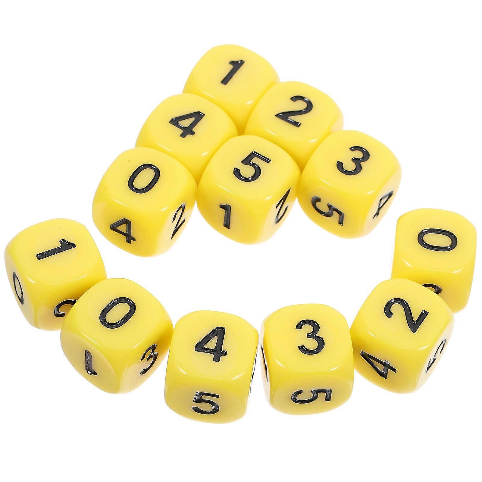 Digital Number Dices for Game Use 12Pcs Yellow Acrylic Set