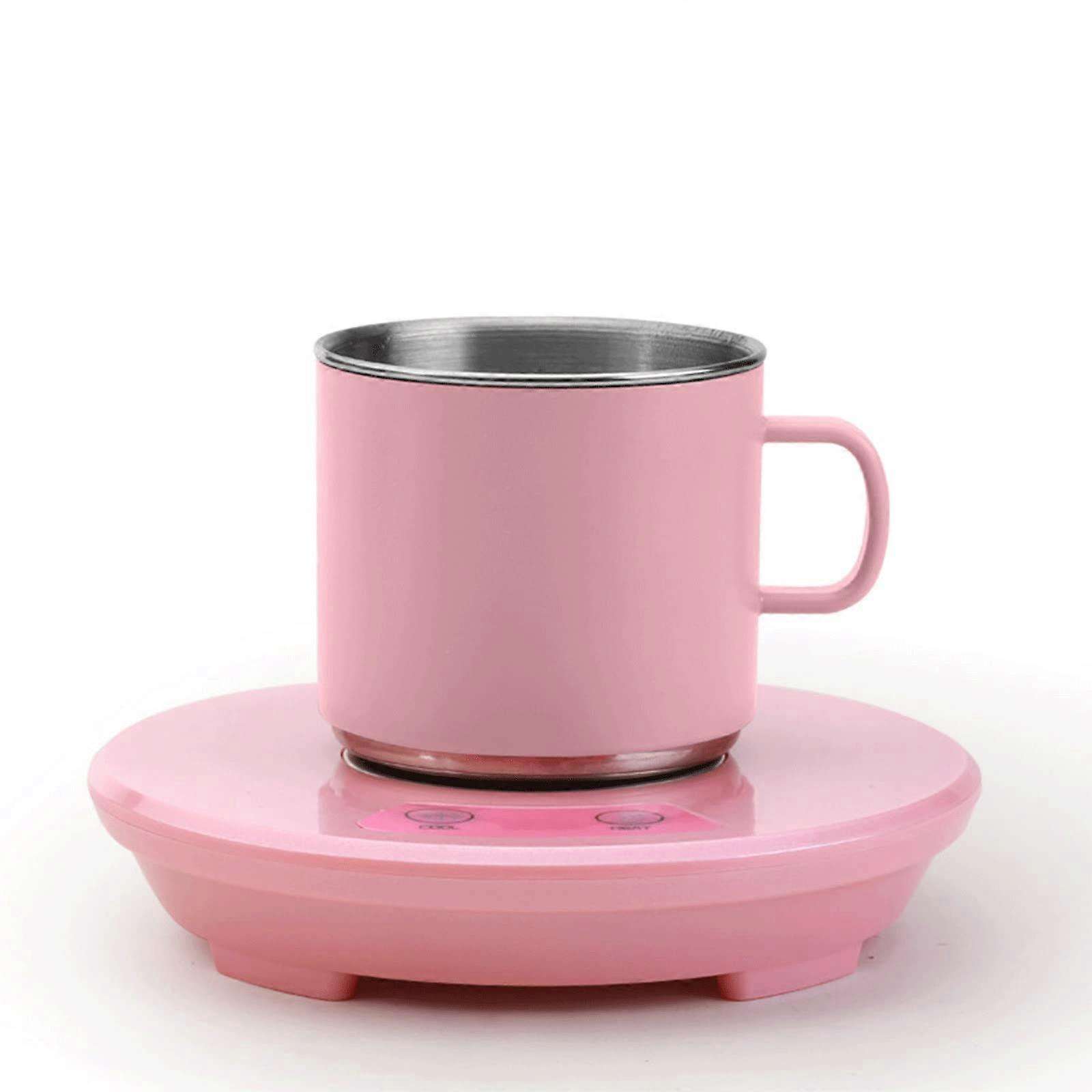 Cup Warmer and Cooler Plate with Dual Heating Cooling Mode for Desk Coffee Tea and Canned Drinks Pink
