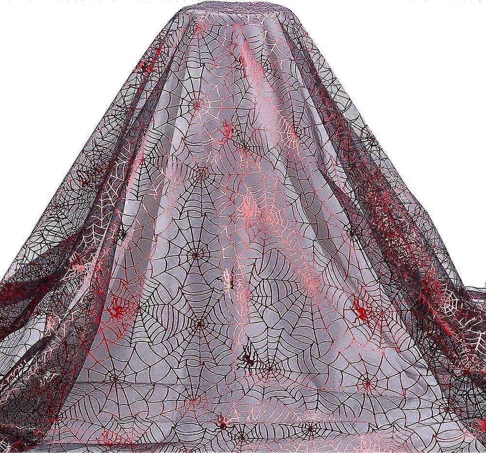 Double-Sided Spider Web Pattern Tulle Fabric 1.4 Yards Wide Red Foil Fabric Silver Mesh Lace Fabrics Decoration Fabrics for DIY Garment Decor 2.2 Yard