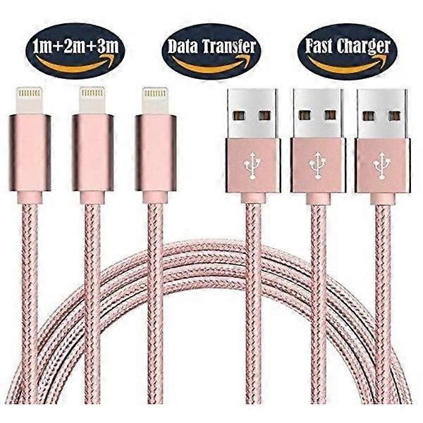 3 pcs quality 1,2 and 3 m for compatible with iPhone charging silver Silver