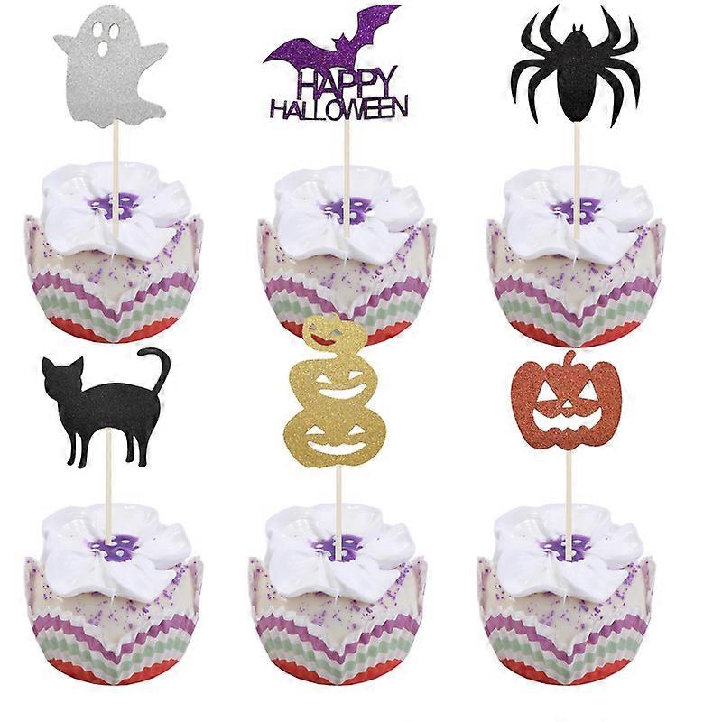 6pcs/pack Halloween Ghost Bat Spider Cat Halloween Cake Decor Topper