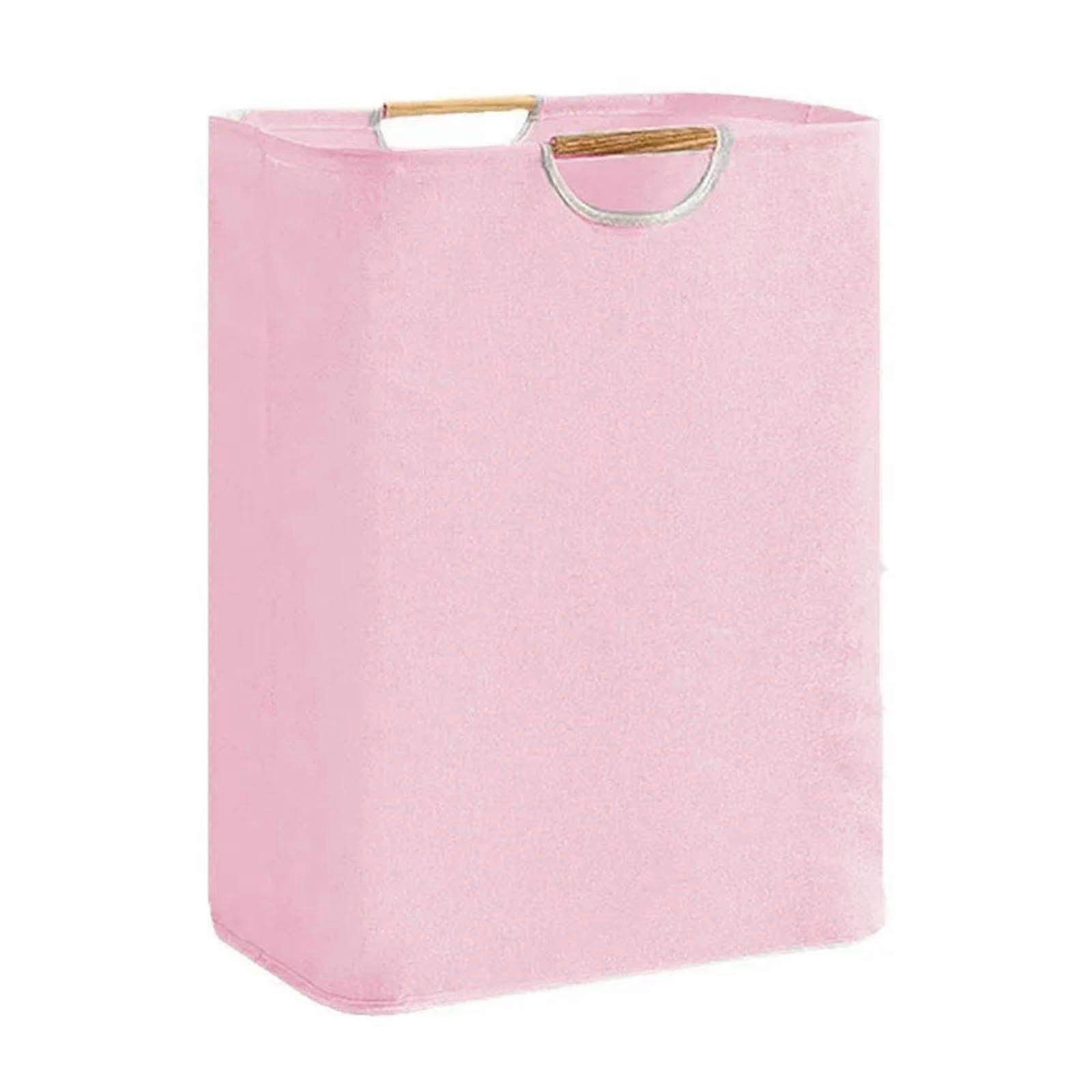 Large Foldable Laundry Basket with Handles, Durable Storage Bin for Clothes and Towels, Pink