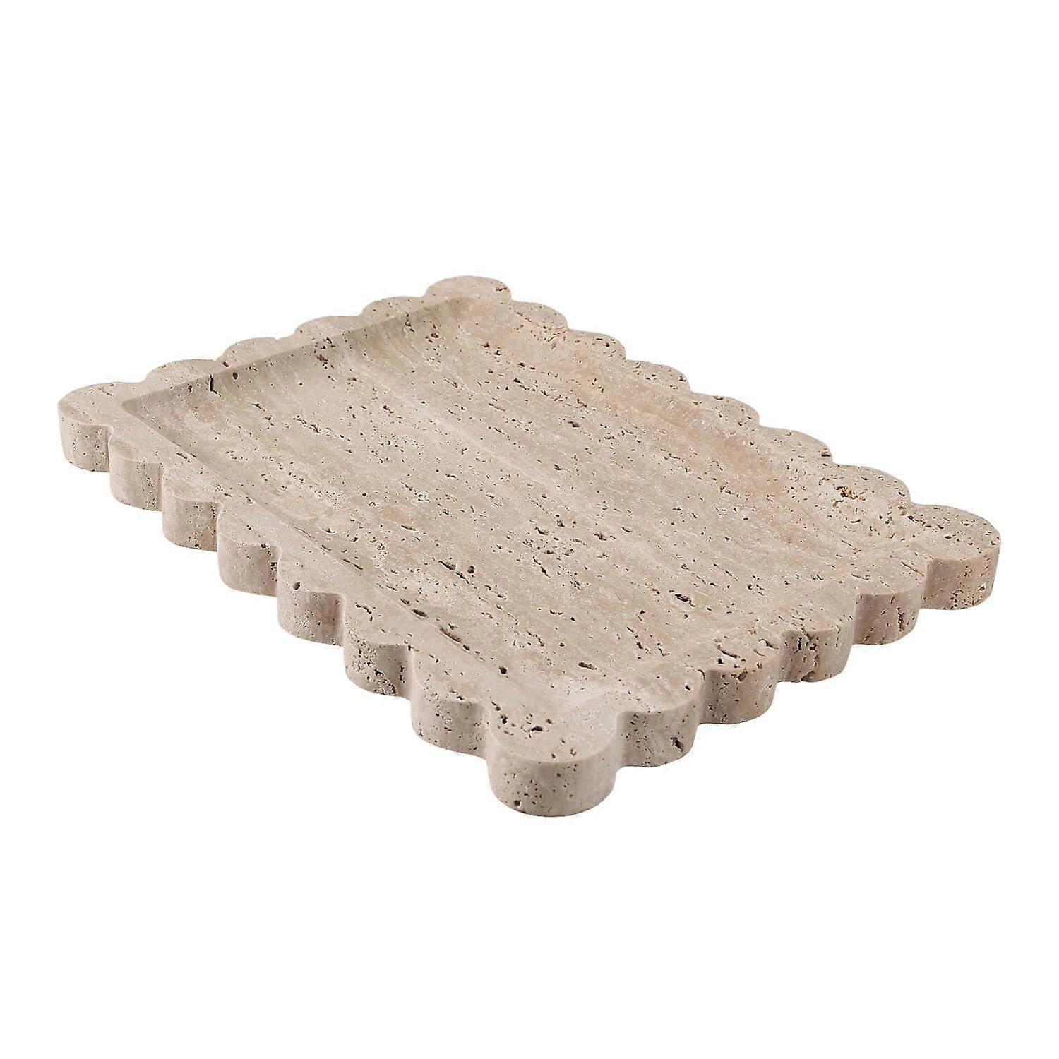 Marble Vanity Tray with Scalloped Edges, Natural Travertine Decorative Tray for Bathroom and Kitchen