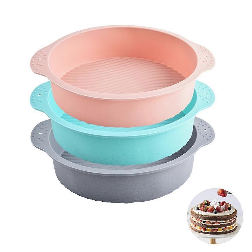 Silicone Baking Pans Set 3 Pack 8.5in Round Nonstick Quick Release for Cake Bread Layer Baking