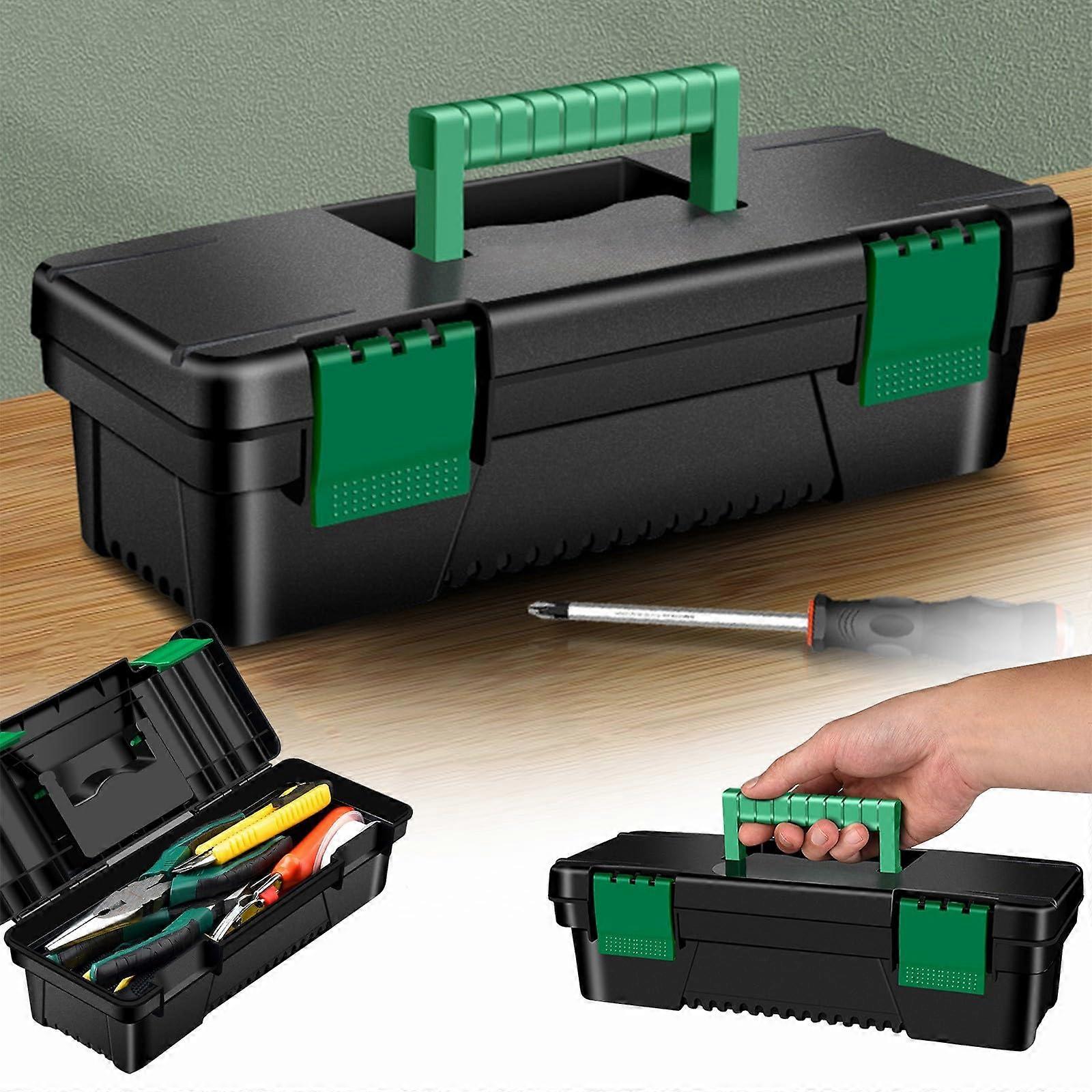 10 Inch Plastic Tool Box with Handle, Double Lock Security, PressureResistant, Removable Tray
