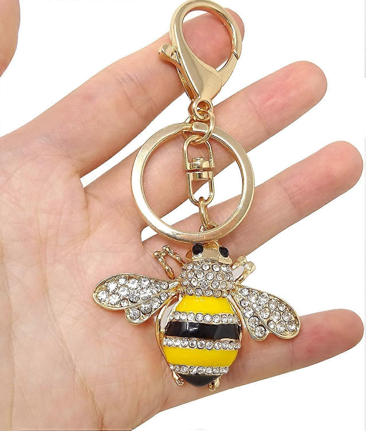 Rhinestone Little Bee Keychain Bumble Bee Sparkling Keyring Insect Decor 1PCS
