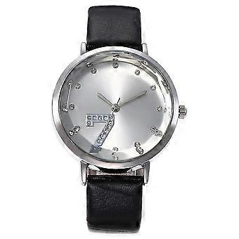 Mode Lässige Damenuhr Einfache Strass-Zifferblatt-Quarzuhr Damen Lederband Uhr