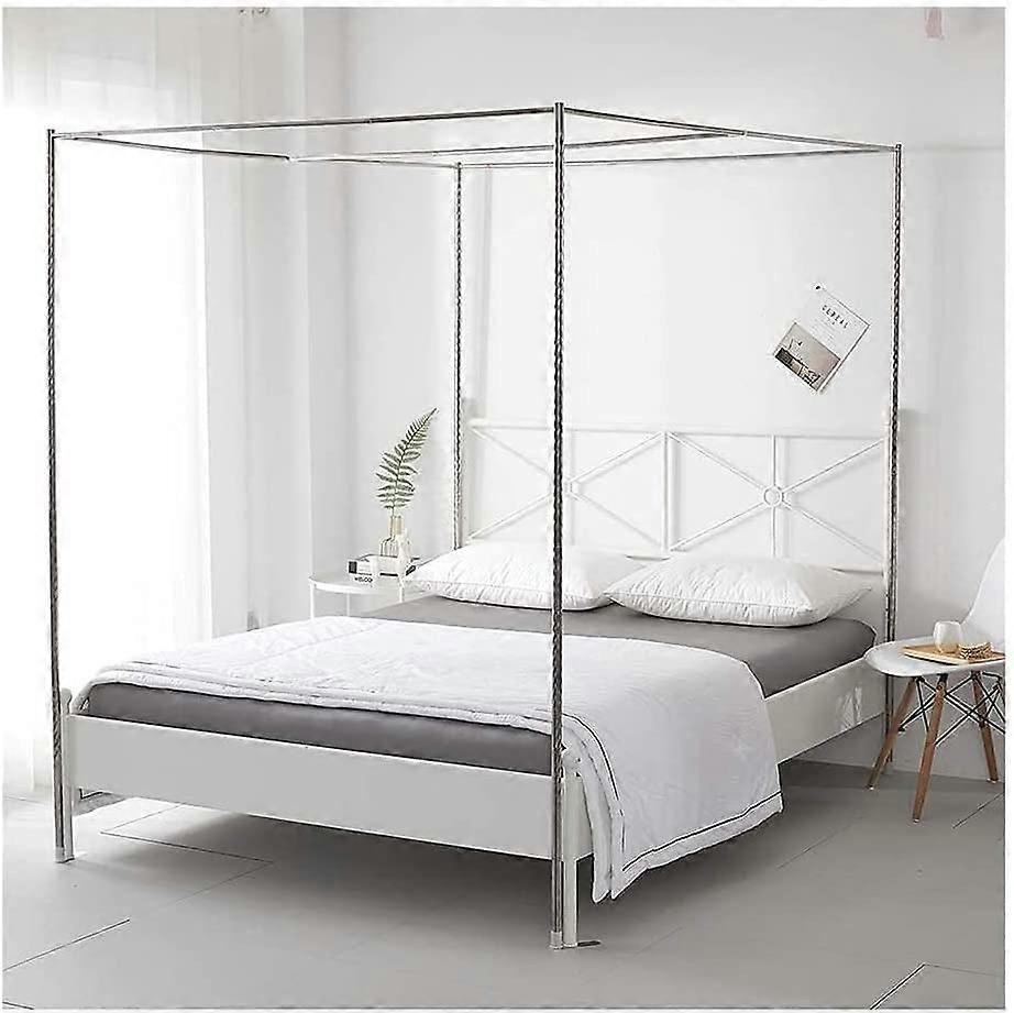 Canopy Bed Frame with FourPost Stainless Steel Mosquito Net Support for Double Queen King