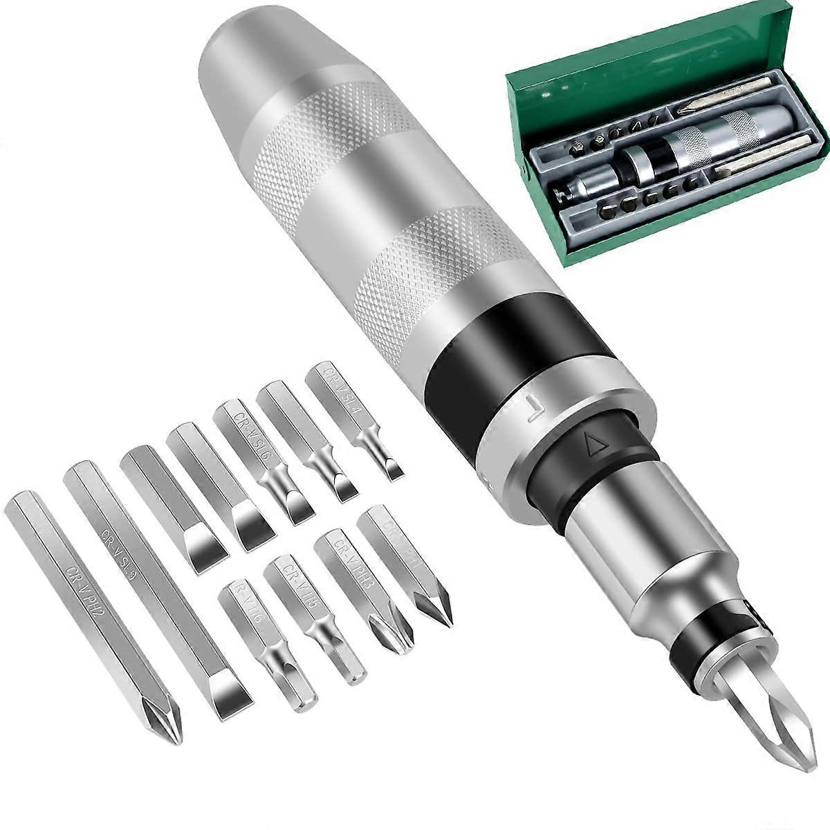 13Pcs Heavy Duty Impact Screwdriver Set with Chrome Vanadium Bits and Manual Screw Extractor Kit