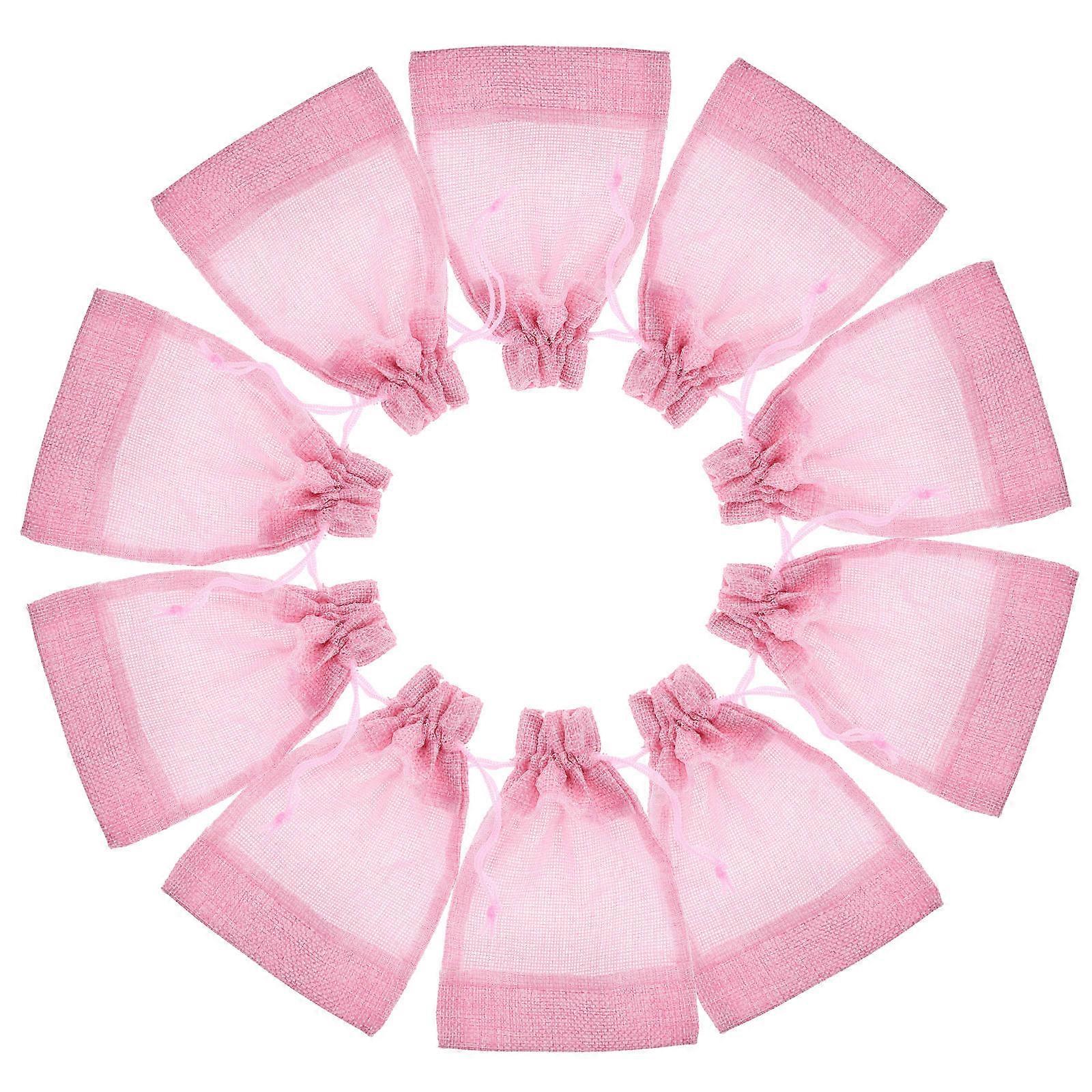 Pink Clear Window Drawstring Storage Bag for Small Items with Mesh Design and Portable Size 10 Pcs