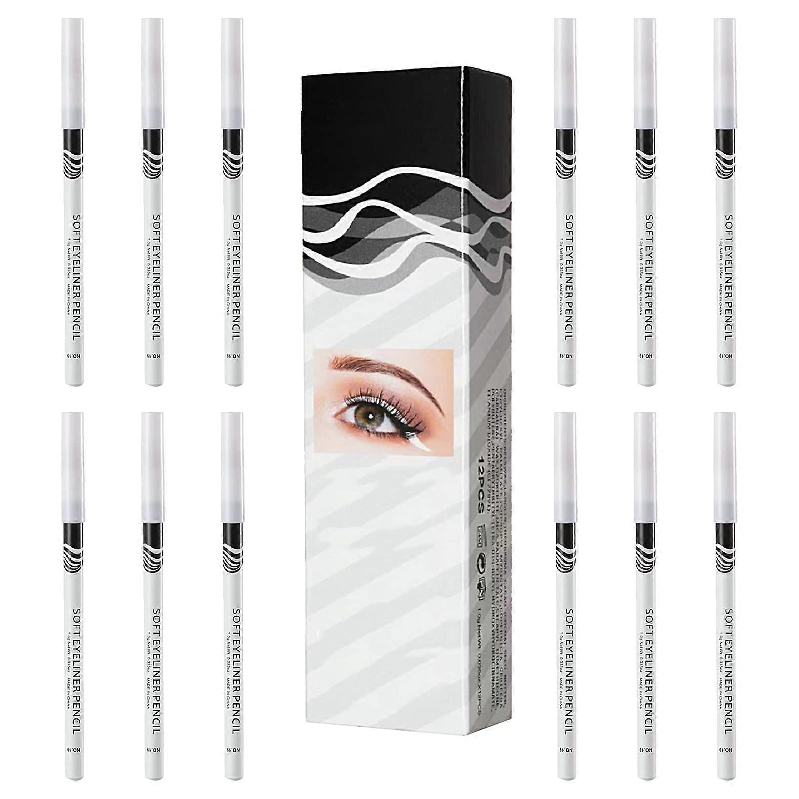 White Eyeliner Pencil Set 12pcs Waterproof Smudgeproof Long Lasting for Precise Eye Makeup