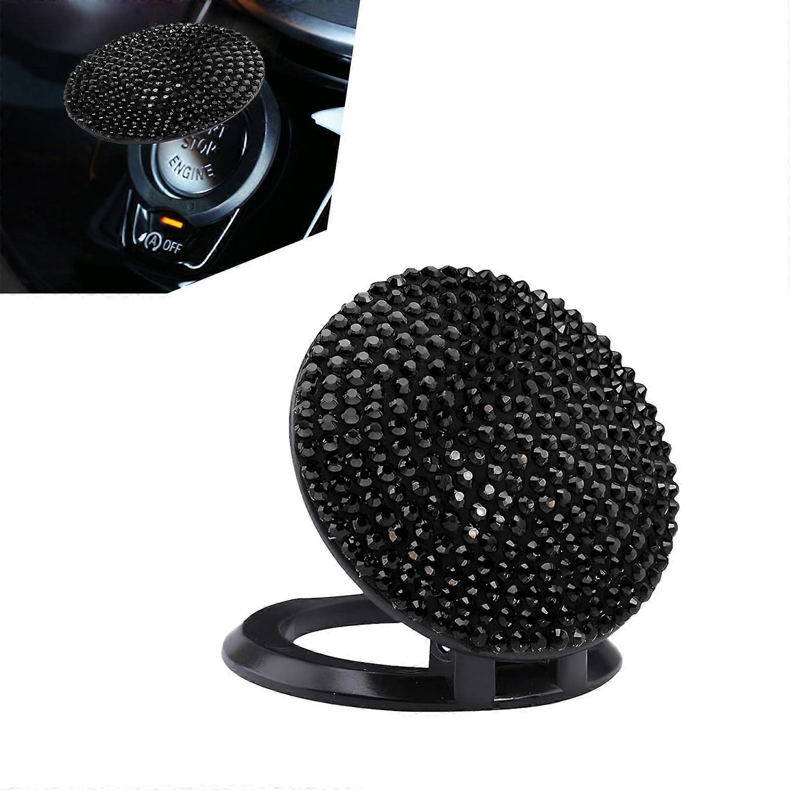 Car Engine Start Stop Button Cover with Diamond Rhinestones, Crystal Ignition Switch Protector Trim Black