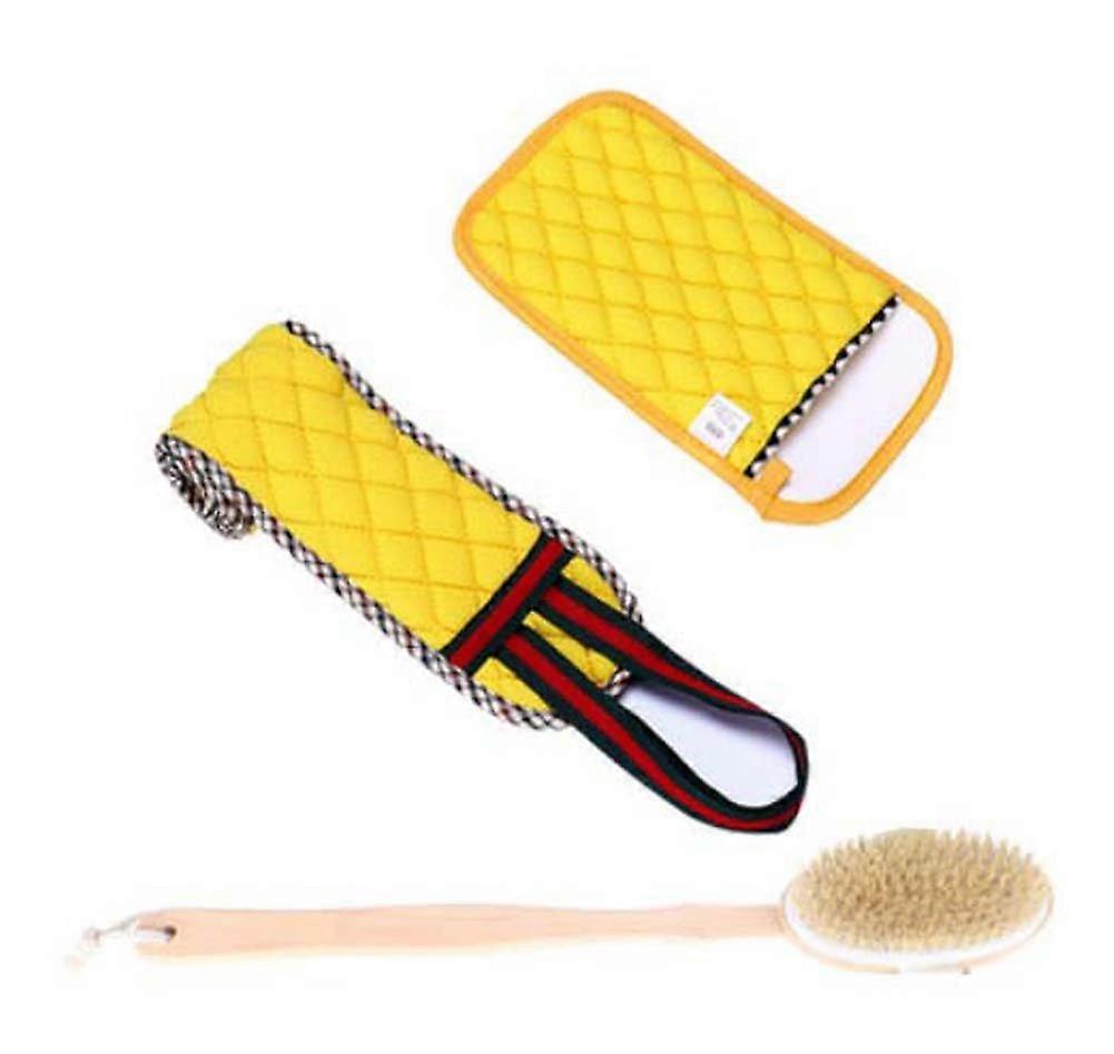 Large Bath Towel and Back Scrubber Set with Extended Reach Handle, Quick Dry, Yellow