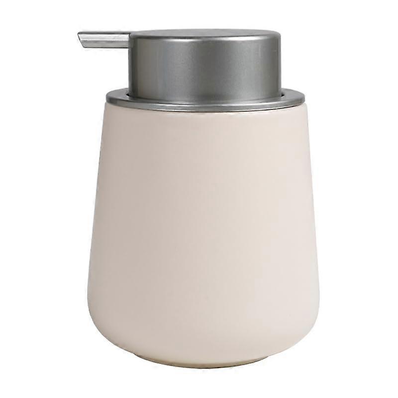 Ceramic Soap Dispenser 12oz Beige and Grey with Smooth Pump for Bathroom or Kitchen Refillable Use