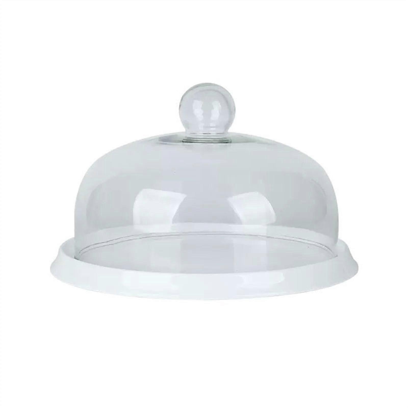 Ceramic Serving Tray Cake Stand with Glass Cover for Desserts Cupcakes Bread Display