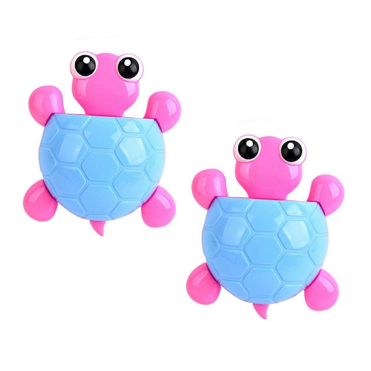 2pcs Cute Turtle Toothbrush Holder with Suction Cup Bathroom Organizer for Toothpaste and Brushes Blue